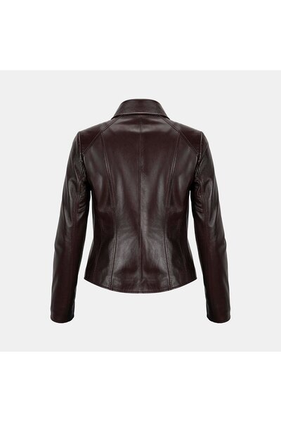 Desa Women's Burgundy Shirt Collar Fit Leather Jacket