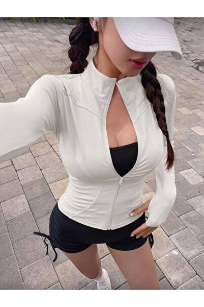 Gofeel Kadın Uzun Kollu Fermuarlı Fit Spor Bluz