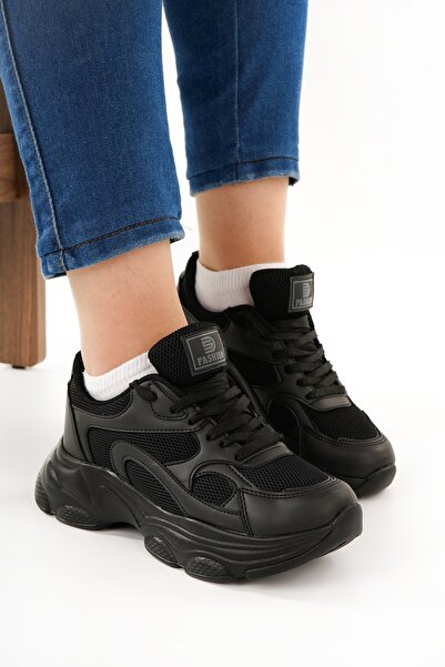 Babetty Günlük Kadın Sneaker Bağcıklı Hafif Kalın Yüksek Tabanlı Yürüyüş Nefe...