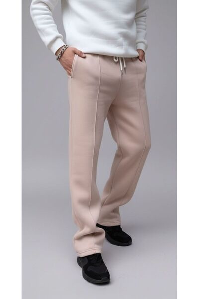 NO 601 Ανδρικό μπεζ χοντρό φαρδύ παντελόνι με φαρδύ πόδι