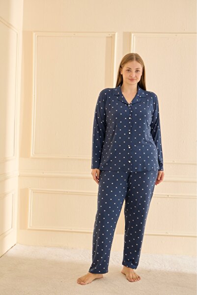 MEBA Γυναικείο σετ πιτζάμες από ύφασμα Milan με μακρύ μανίκι με κουμπιά μπροστά