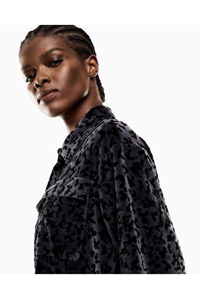 EA7 Men's Snap Cuffs Patch with Logo at Hem Black Shirt 7W000666 Af15937-F8121