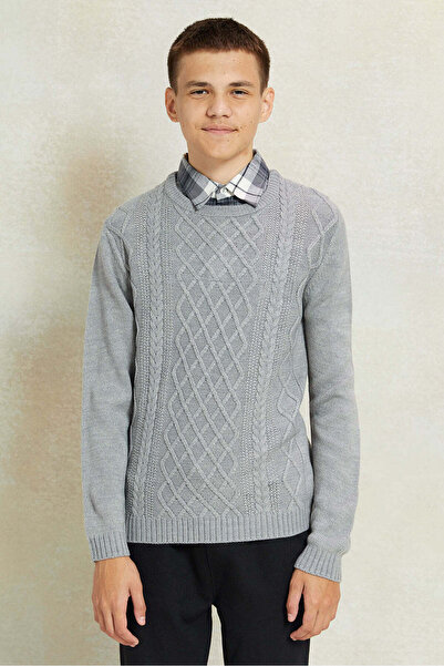 REDTAG Senior Boys Grey Collared Pullover