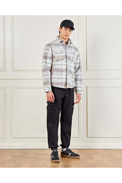 REDTAG Men Beige Check Shacket With Sherpa Linning