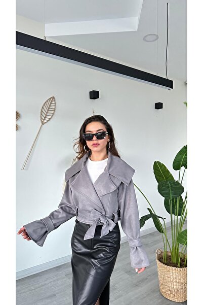 modadagiyim Жіночий короткий тренч з круазевим коміром і поясом