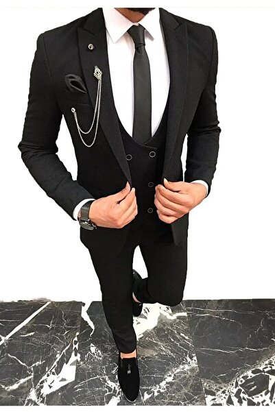 Biçeq Collection Men's Vested Sports Slim Fit Suit_Black