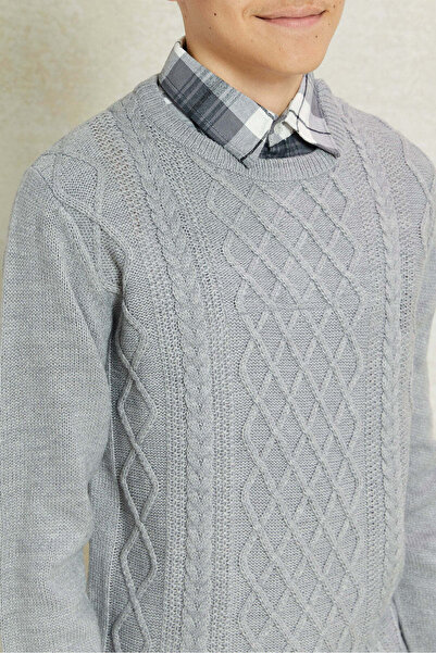 REDTAG Senior Boys Grey Collared Pullover