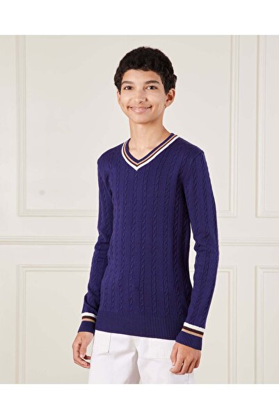 REDTAG سترة محبوكة باللون الأزرق الداكن للأولاد الكبار