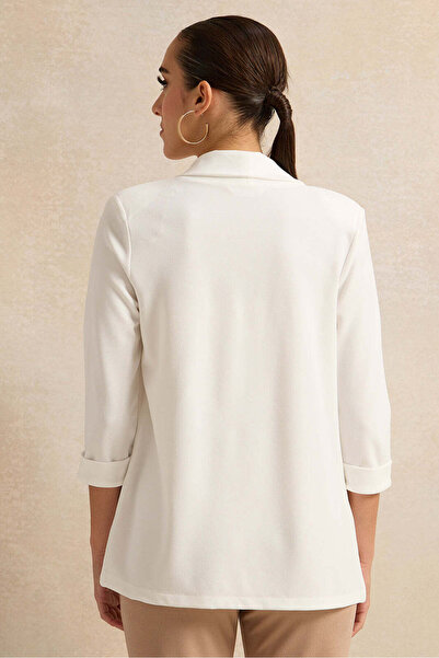 REDTAG Women Ivory Rolled Sleeve Round Blazer