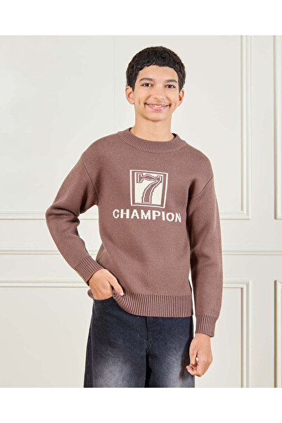 REDTAG سترة بنية محبوكة للأولاد الكبار