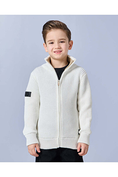 REDTAG Boys White Knitted Cardigan