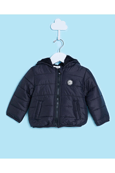 REDTAG Infant Boys Black Hooded Puffer Jacket
