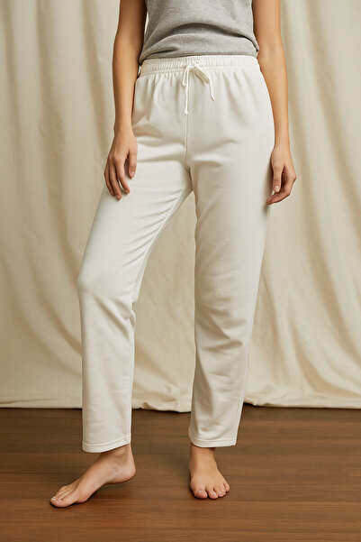 BONY SOCKS Pantaloni de pijama pentru femei Ş cu căptușeală din fleece alb
