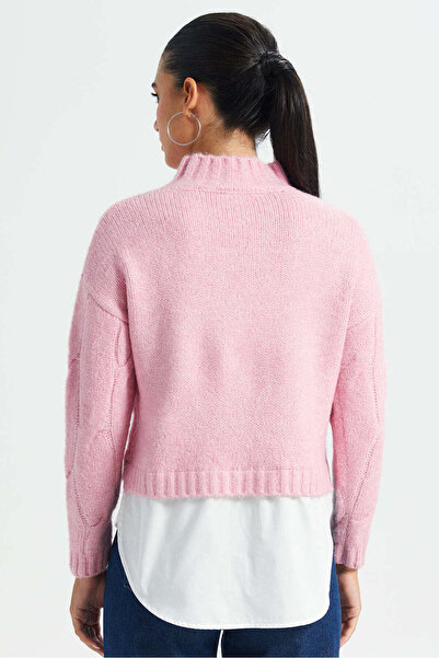 REDTAG Women Pink And White High Neck Top