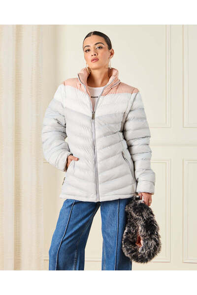 REDTAG Women Grey Fur Quilted Padded Jacket