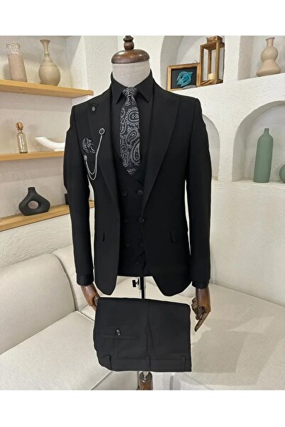 Biçeq Collection Men's Vested Sports Slim Fit Suit_Black