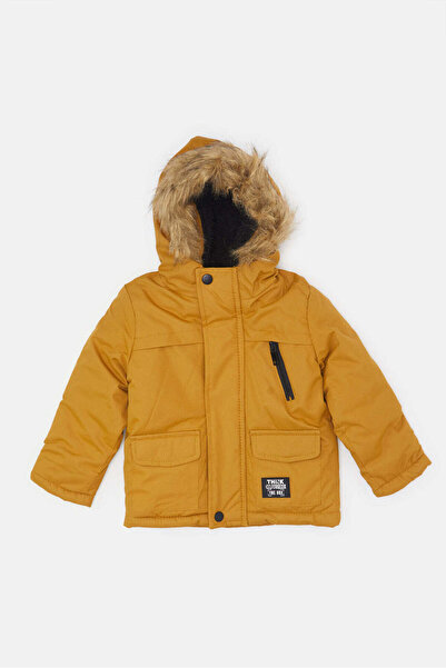 REDTAG Infant Boys Mustard Heavy Sherpa Hooded Jacket