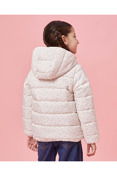 REDTAG Off White Printed Quilted Hooded Jacket for Girls (2 to 8 Years)