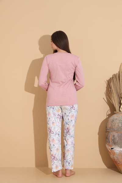 Serena Women's pale pink pajamas, "You Tight Forever" blouse and floral Printed pants - 100% cotton