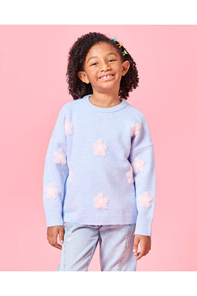 REDTAG بلوفر جاكار مزين بزهرة زرقاء للبنات