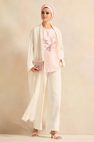 REDTAG Women Ivory Open Front Kimono Dress