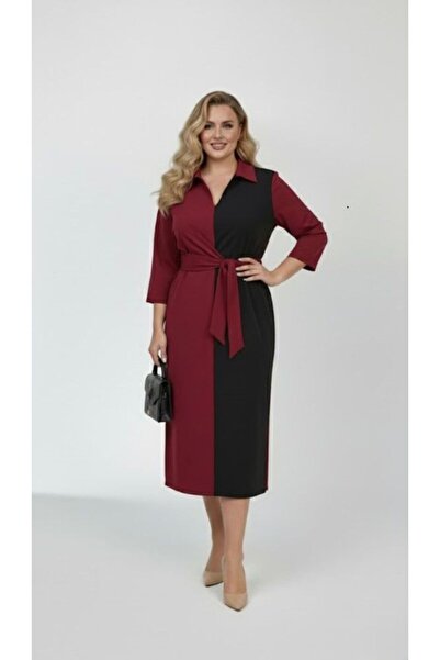 Koza Butik Γυναικείο φόρεμα με γιακά πουκάμισο μεγάλου μεγέθους 5399-26