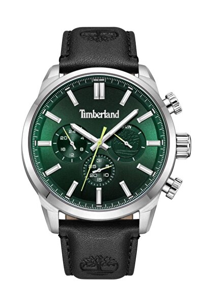 Timberland ساعة هينيكر II للرجال، 46 مم، مينا خضراء، حزام جلدي أسود