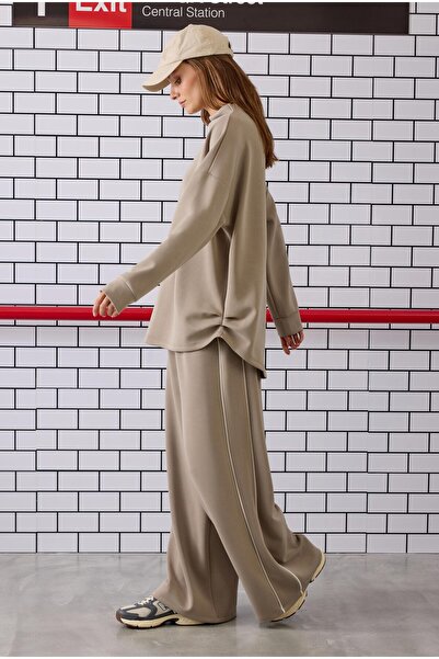 HEQA طقم رياضي كونتراست حواف أسطوانية مينك