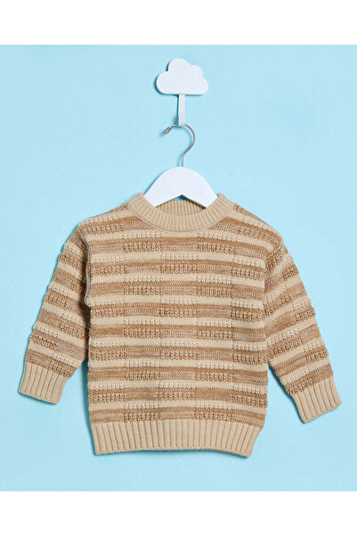 REDTAG Infant Boys Ecru Striped Pullover Sweater