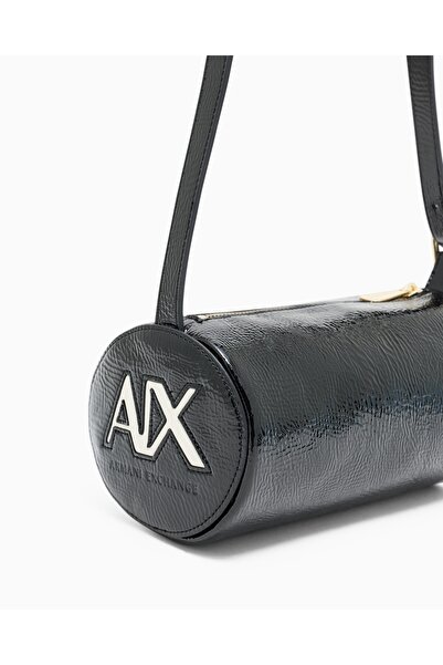 Armani Exchange Women's Shiny Patent Leather Ax Logo Mini Black Handbag Xw001216 Af17122-Uc001