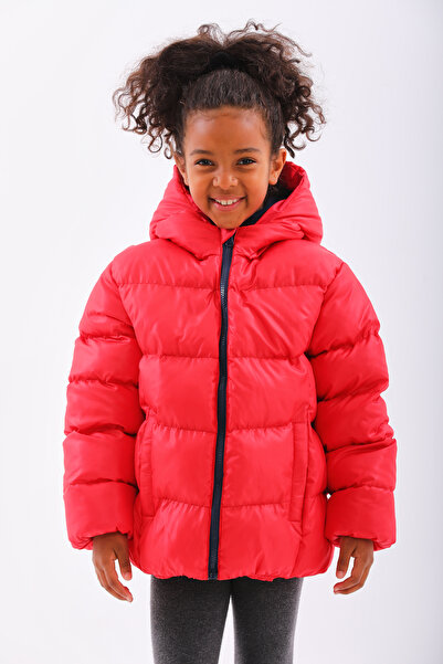 Neşeli Butik Girls' Red Waterproof Winter Puffer Jacket with Inner Fleece Nbrbc014