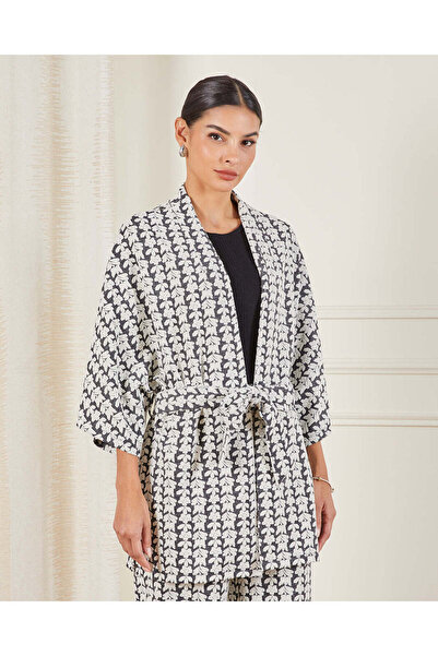 REDTAG Women Black And White Belted Wrap Jacket