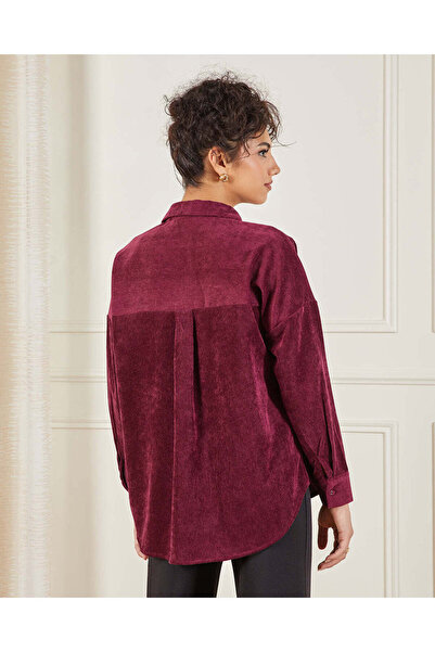 REDTAG قميص نسائي من كودوروي بورجوندي بأزرار