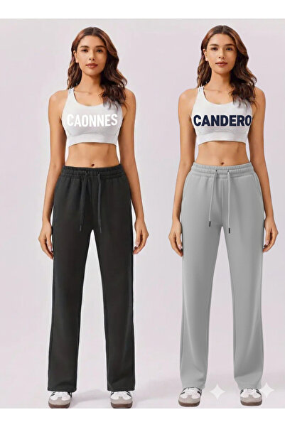 CAONNES طقم بدلة رياضية شتوية مكون من قطعتين (أسود-رمادي) بنطلون رياضي فضفاض ...