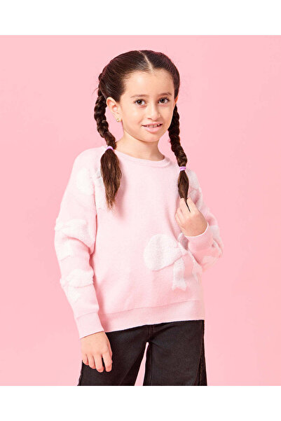 REDTAG بلوفر جاكار بفيونكة وردية للبنات