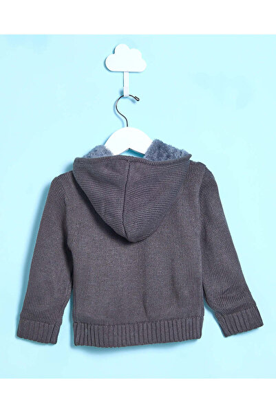 REDTAG Infant Boys Charcoal Hooded Zip Thru Sweater