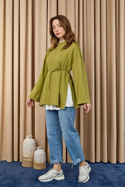Loreen Γυναικεία μπλούζα με λεπτομέρεια με κορδόνια-20720BLZ - OLIVE