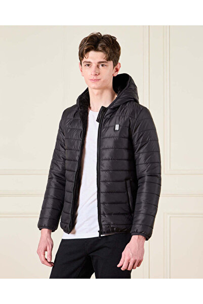 REDTAG Senior Boys Black Sherpa Lining Puffer Jacket
