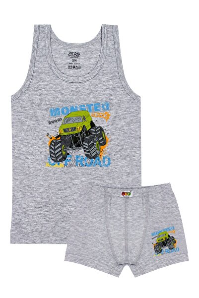 Öts Boy's Undershirt Boxer Stretch Fabric Gray Tractor (96% Cotton - 4% Elastane)