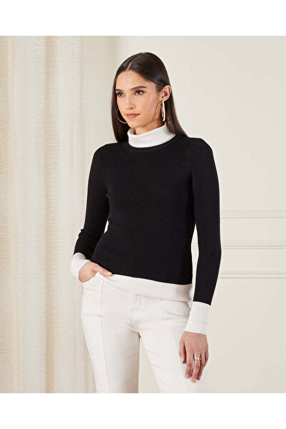 REDTAG Women Black Turtle Neck Knitted Pullover