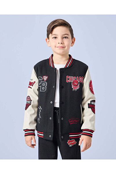 REDTAG جاكيت شمواه مطبوع أسود للأولاد