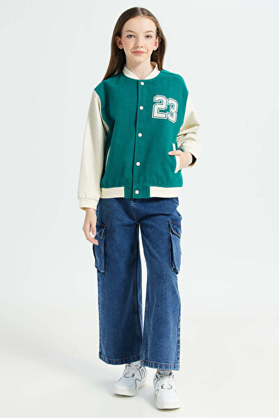 REDTAG Senior Girls Green And White Melton Baseball Jacket
