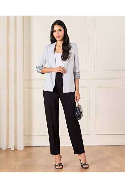 REDTAG Women Ivory Striped Rolled Sleeve Blazer