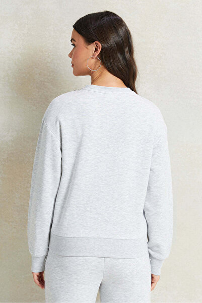 REDTAG Women Grey Embellished Neck Sweatshirt