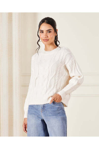 REDTAG Women Ivory Cable Knitted Pullover