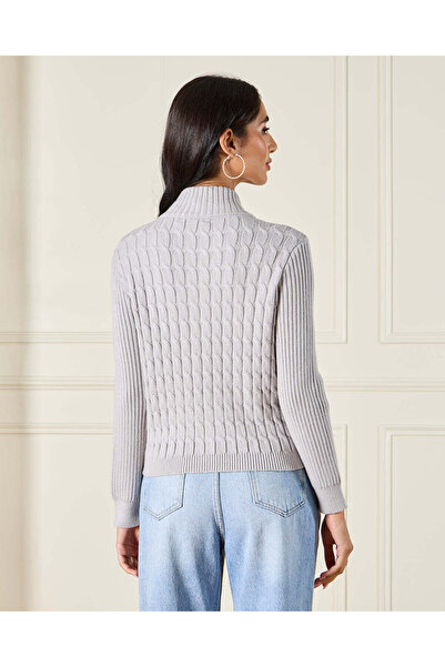 REDTAG Women Grey Knitted Jacket