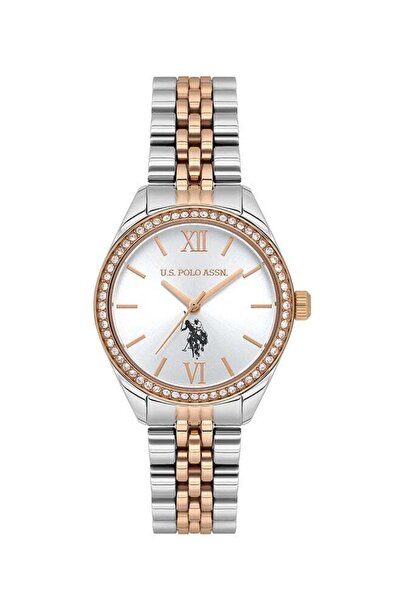 U.S. Polo Assn. ساعة ستايل 30 مم نسائية تناظرية بسوار من الفولاذ المقاوم للصد...