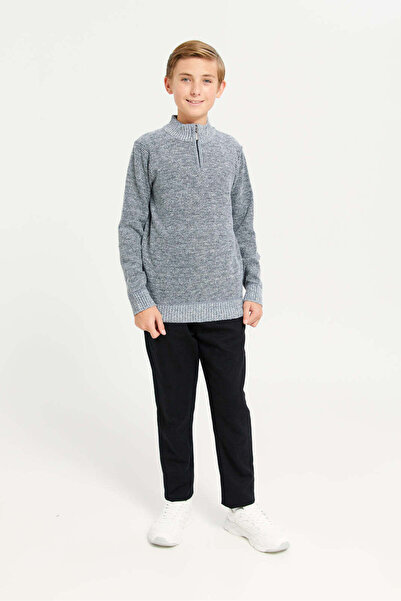REDTAG Senior Boys Plain Grey Zip Thru Pullover