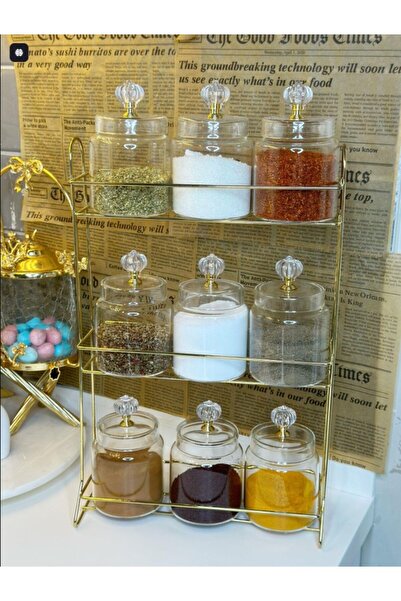 LeylArt Home Royalglass Gold 9-Piece Crystal Spice Jar Set with Lids