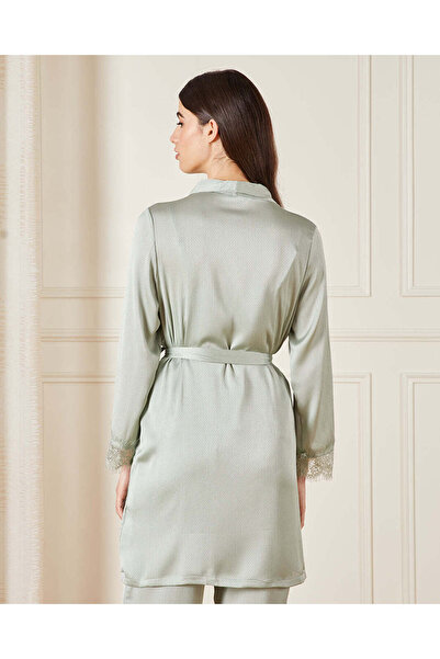 REDTAG Women Green Satin Lace Robe & Pant Set (2 Piece)